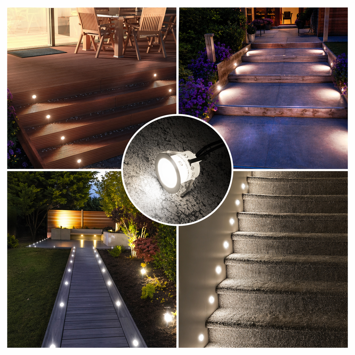 HIBOITEC Kits de lumières de pont à LED encastrées (lot de 16) 12V Lumières de paysage basse tension IP67 Éclairage extérieur étanche pour marches d'escalier, terrasse, sol, décoration de jardin, Blanc