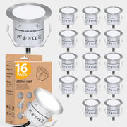 HIBOITEC Kits de lumières de pont à LED encastrées (lot de 16) 12V Lumières de paysage basse tension IP67 Éclairage extérieur étanche pour marches d'escalier, terrasse, sol, décoration de jardin, Blanc