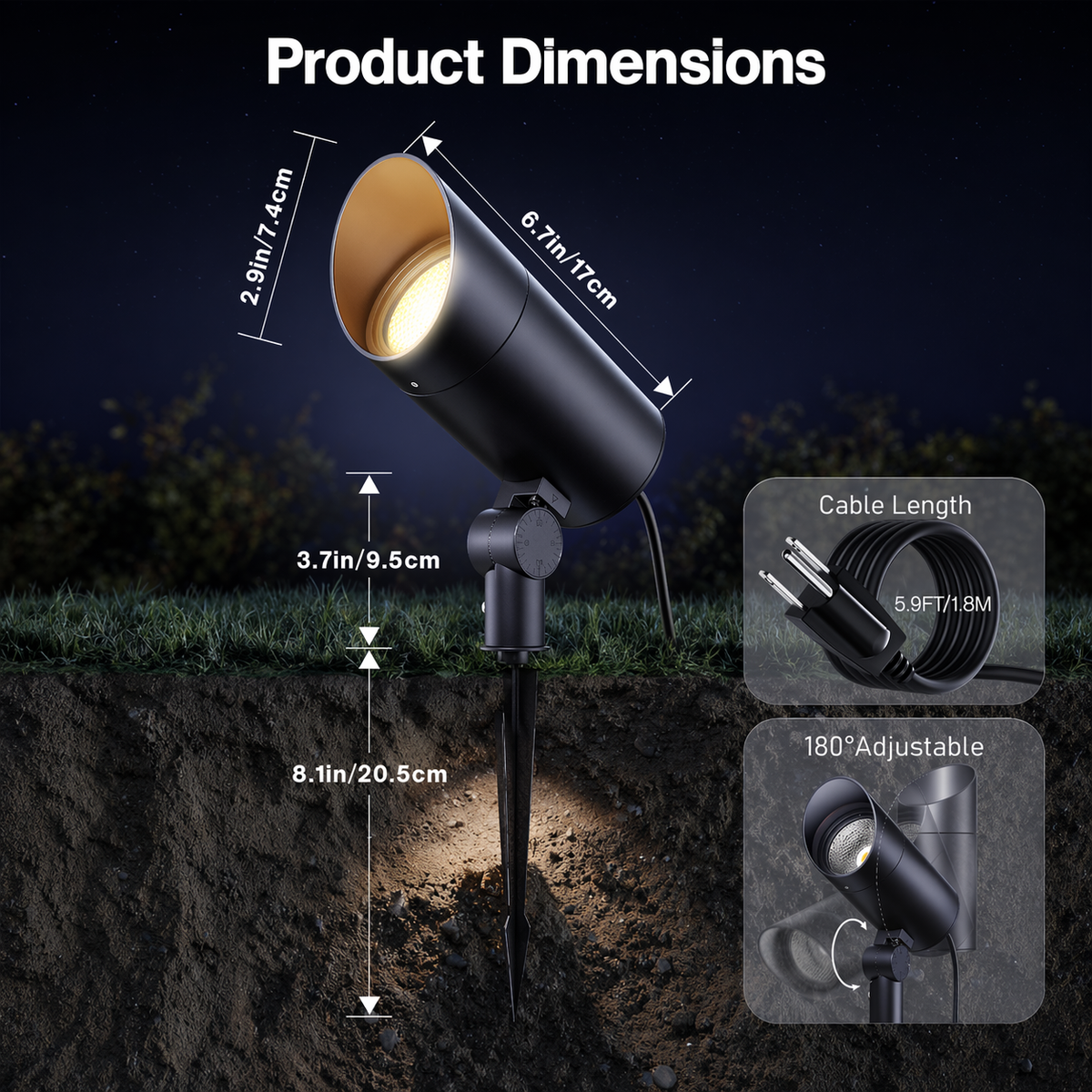 HIBOITEC 1er-Pack 30W LED Außenstrahler 120V mit Stecker, Fahnenmastleuchte 3000LM 3000K Warmweiß Wasserdichter Landschaftsstrahler für Hof Garten Baum Statue, 1,8 m Kabel mit Stecker, Warmweiß