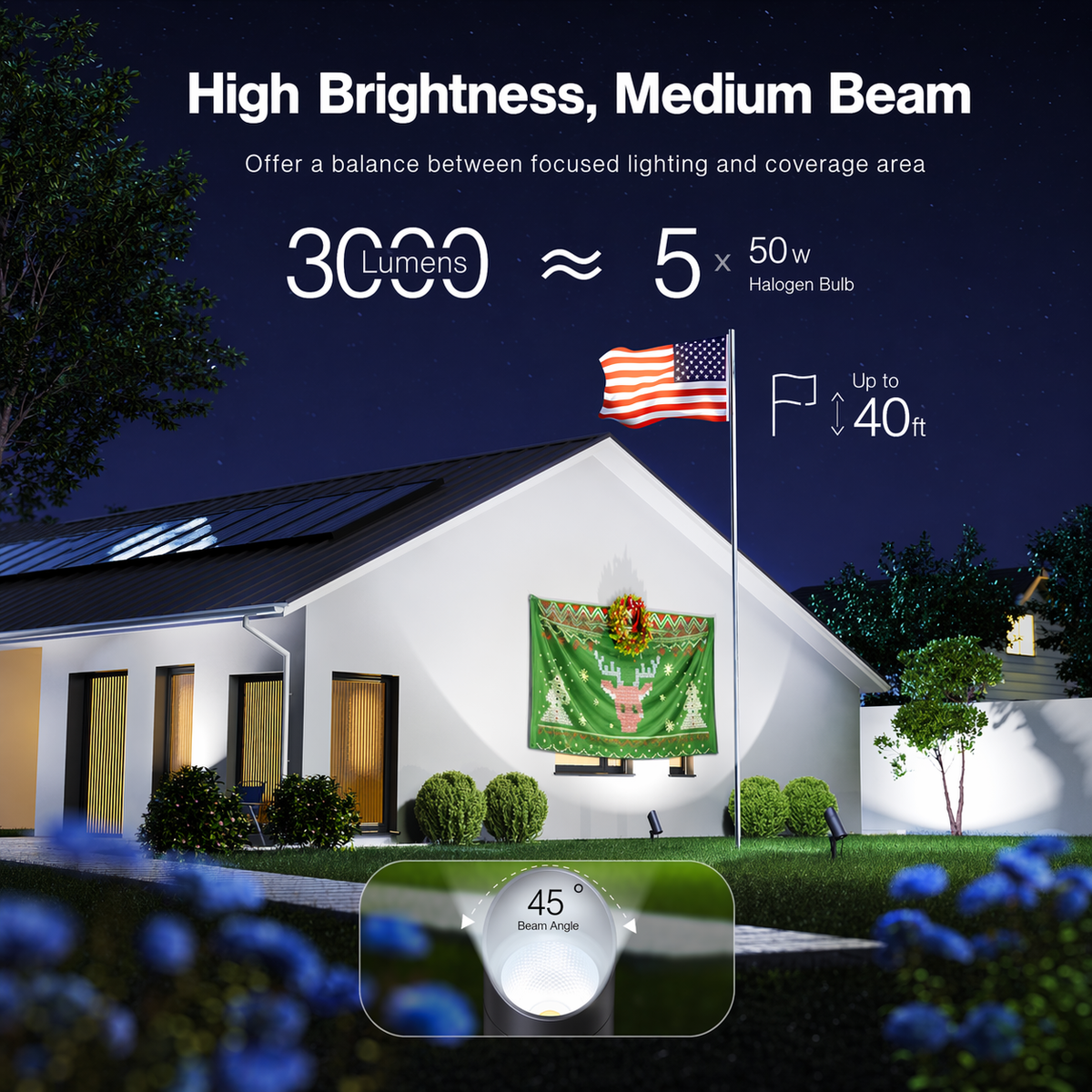 HIBOITEC 1er-Pack 30W LED Außenstrahler 120V mit Stecker, Fahnenmastleuchte 3000LM 3000K Warmweiß Wasserdichter Landschaftsstrahler für Hof Garten Baum Statue, 1,8 m Kabel mit Stecker, Warmweiß