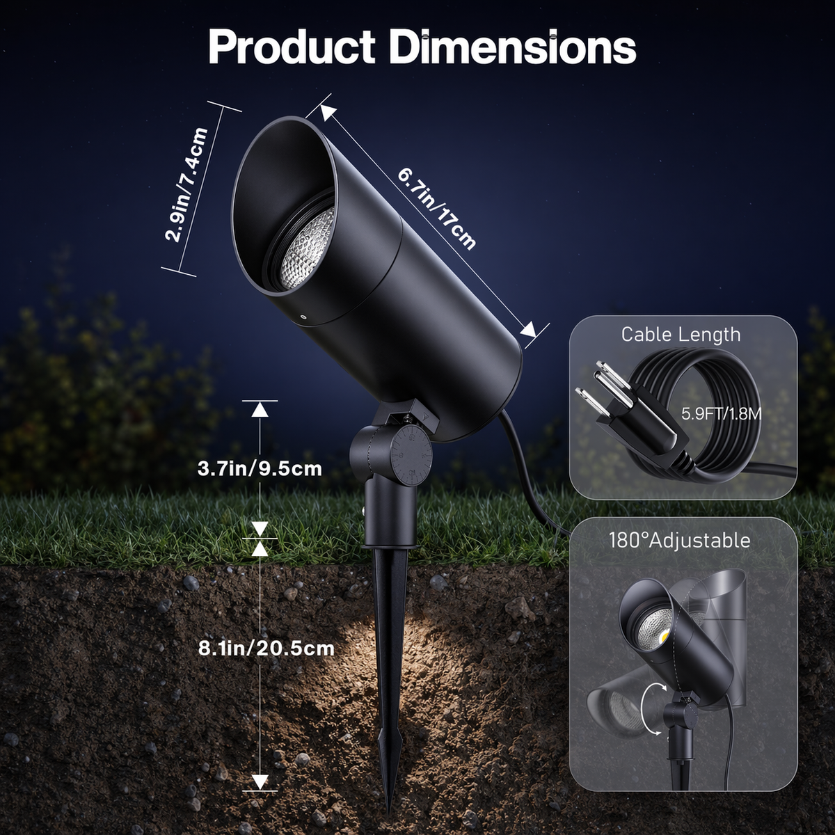HIBOITEC 1er-Pack 30W LED Außenstrahler 120V mit Stecker, Fahnenmastleuchte 3000LM 3000K Warmweiß Wasserdichter Landschaftsstrahler für Hof Garten Baum Statue, 1,8 m Kabel mit Stecker, Warmweiß