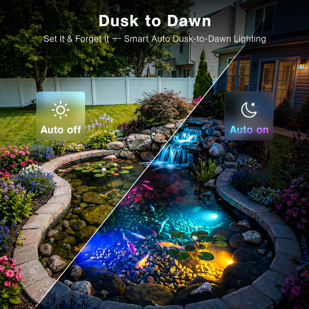 RGBWW LED Pond Lights with Transformer, IP68 Waterproof Underwater Lighting