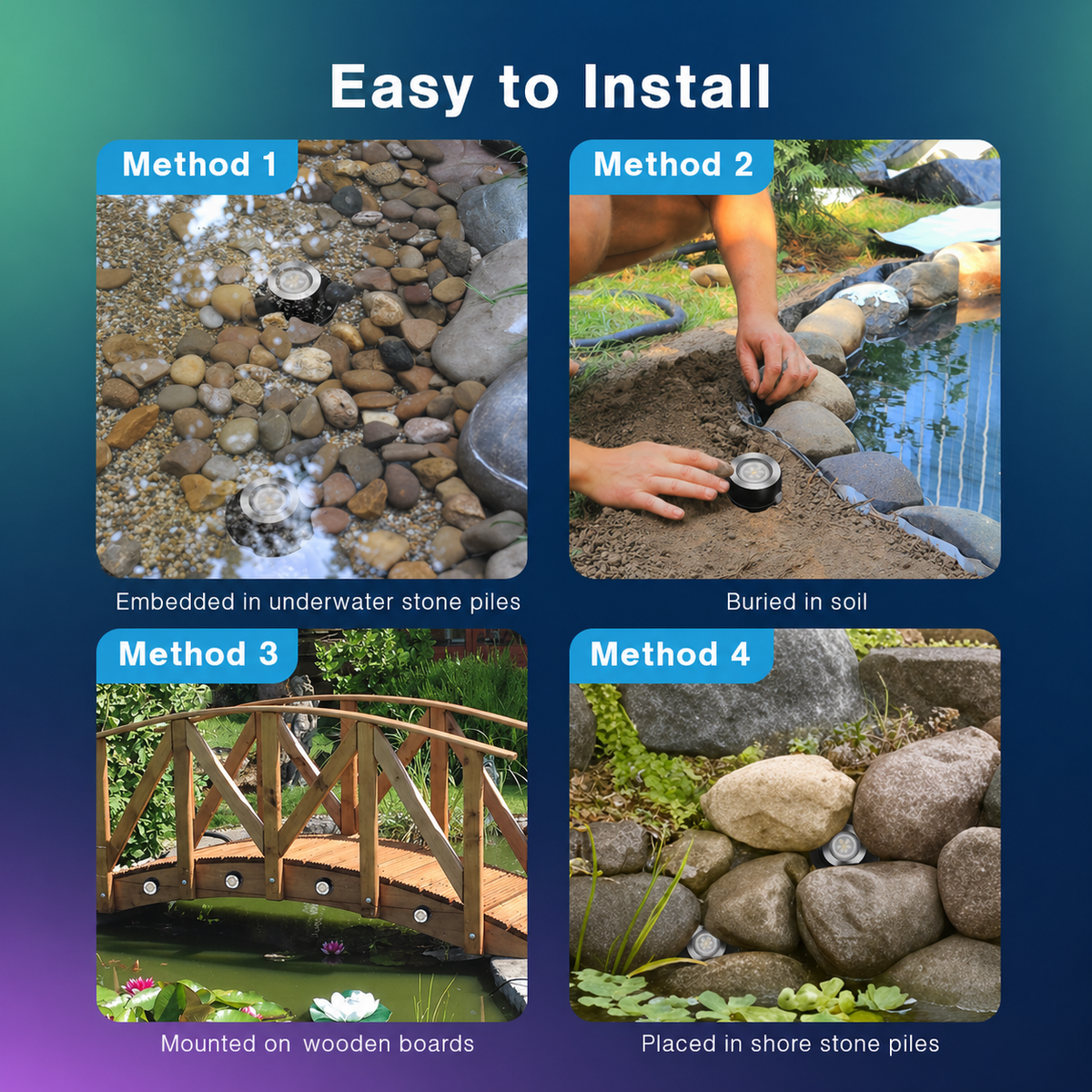 RGBWW LED Pond Lights with Transformer, IP68 Waterproof Underwater Lighting
