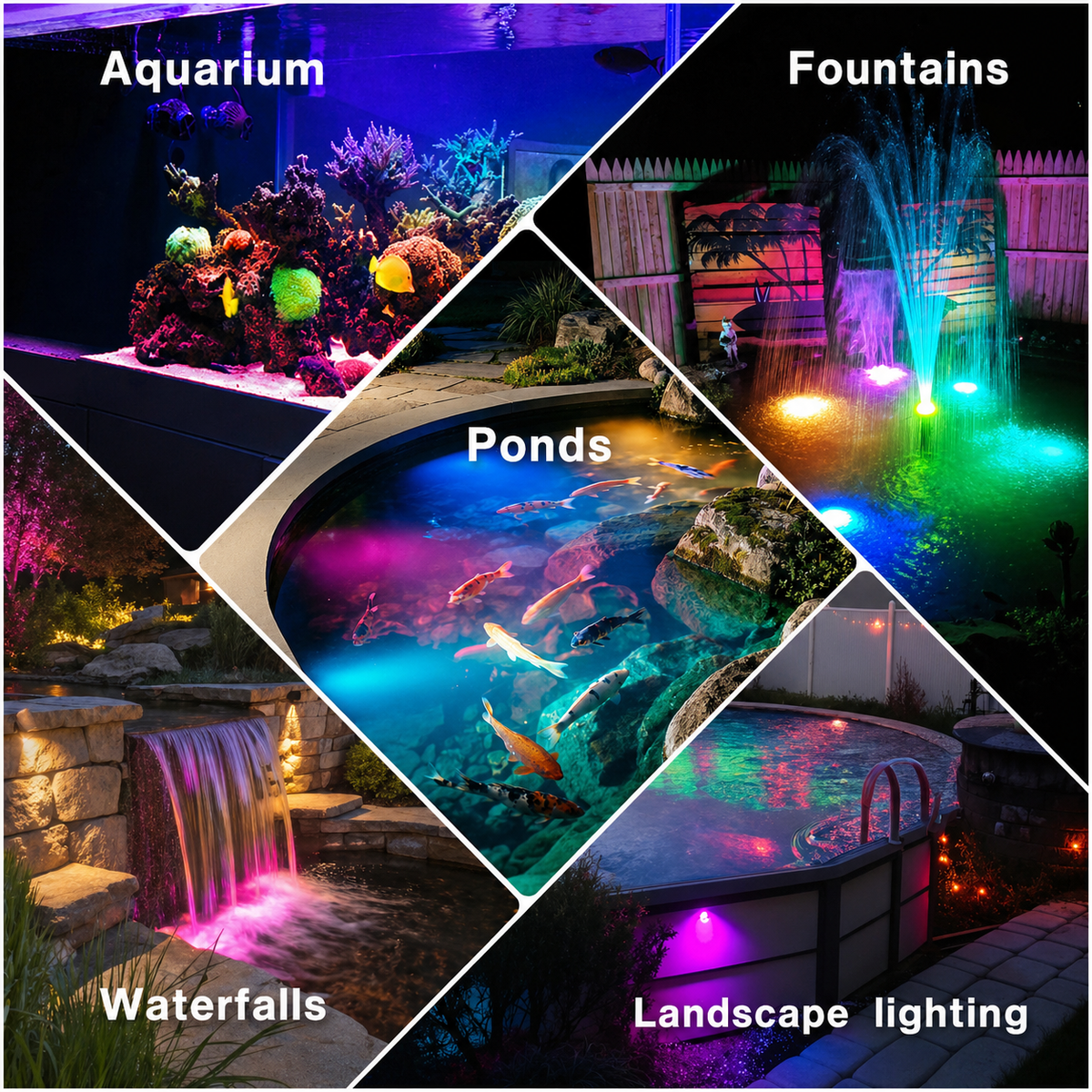 RGBWW LED Pond Lights with Transformer, IP68 Waterproof Underwater Lighting
