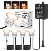 HIBOITEC Niederspannungs-Einbauleuchten-Set für Terrassen 3CCT 2700K-5000K mit Transformator Dimmbarer Timer und Fotozellensensor Außen-LED-Terrassenbeleuchtung IP67 Wasserdicht für Treppenstufen und Garten Farbe: Warm oder Weiß