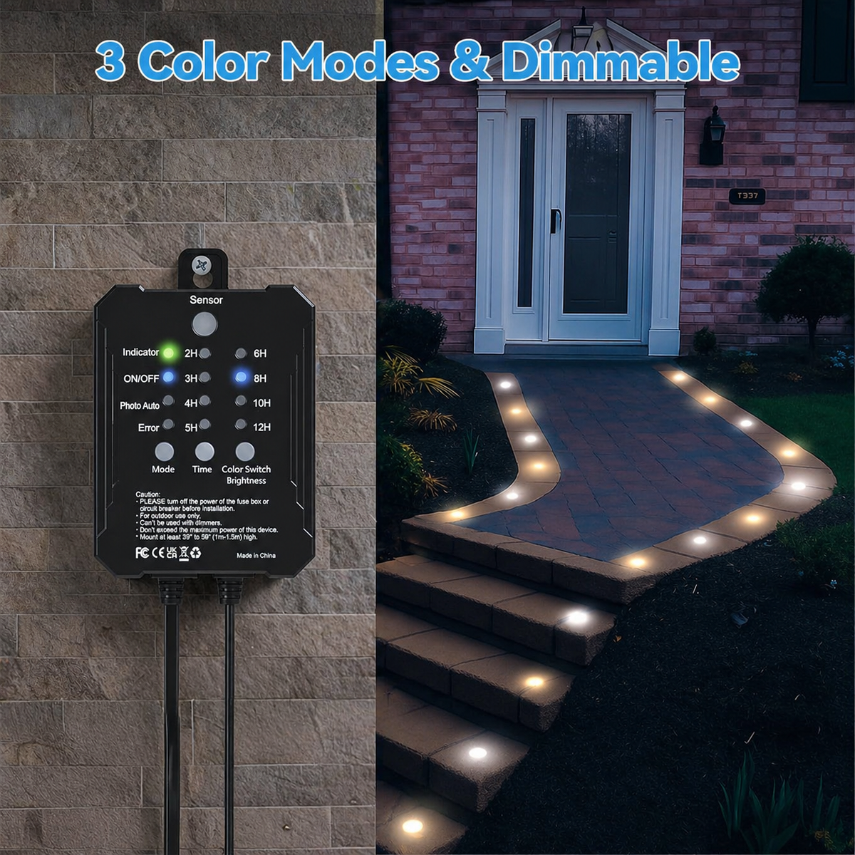 HIBOITEC Niederspannungs-Einbauleuchten-Set für Terrassen 3CCT 2700K-5000K mit Transformator Dimmbarer Timer und Fotozellensensor Außen-LED-Terrassenbeleuchtung IP67 Wasserdicht für Treppenstufen und Garten Farbe: Warm oder Weiß