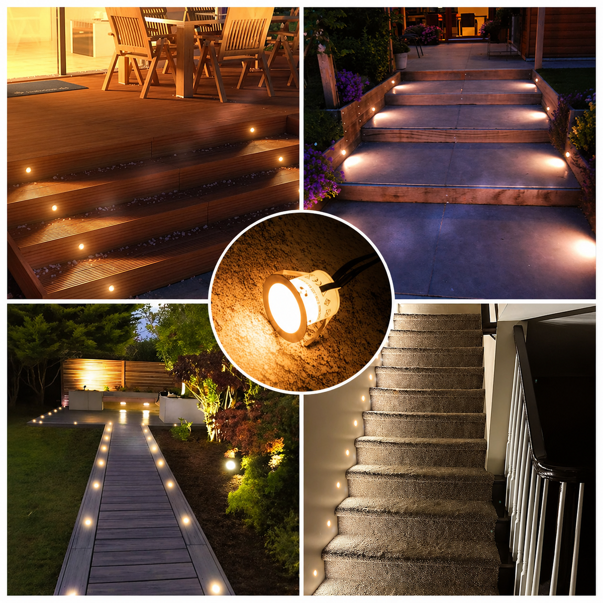 HIBOITEC Kits de lumières de pont à LED encastrées (lot de 16) 12V Lumières de paysage basse tension IP67 Éclairage extérieur étanche pour marches d'escalier, terrasse, sol, décoration de jardin, Blanc