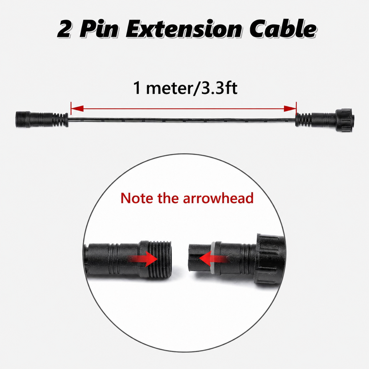 2-Pin Extension Cable for Deck Lights, 3.28FT IP67 Waterproof