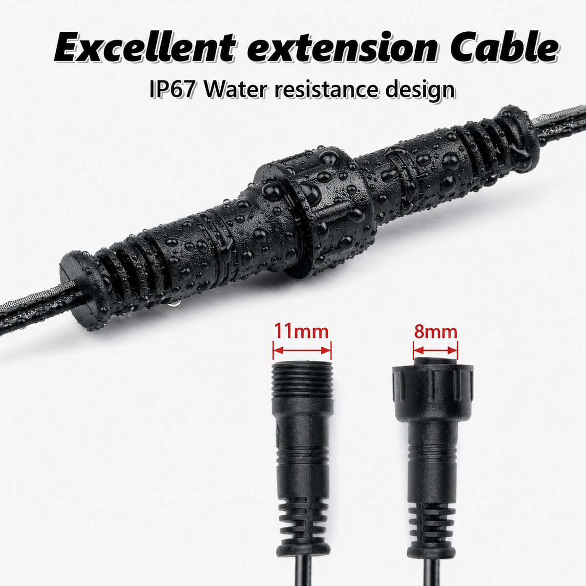 2-Pin Extension Cable for Deck Lights, 3.28FT IP67 Waterproof