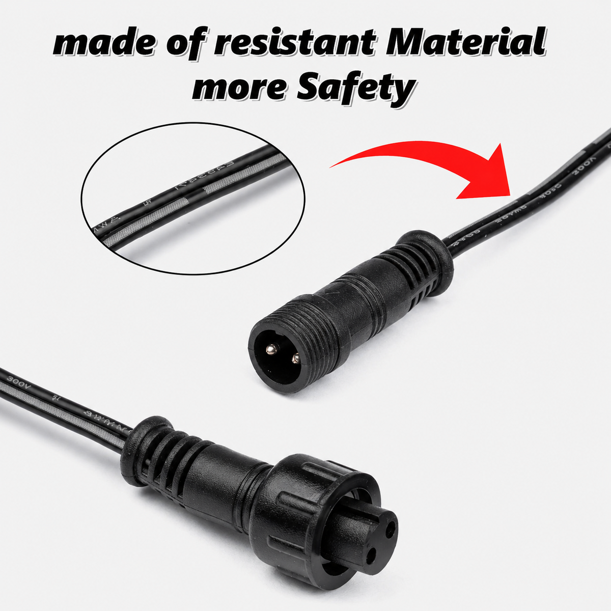 2-Pin Extension Cable for Deck Lights, 3.28FT IP67 Waterproof