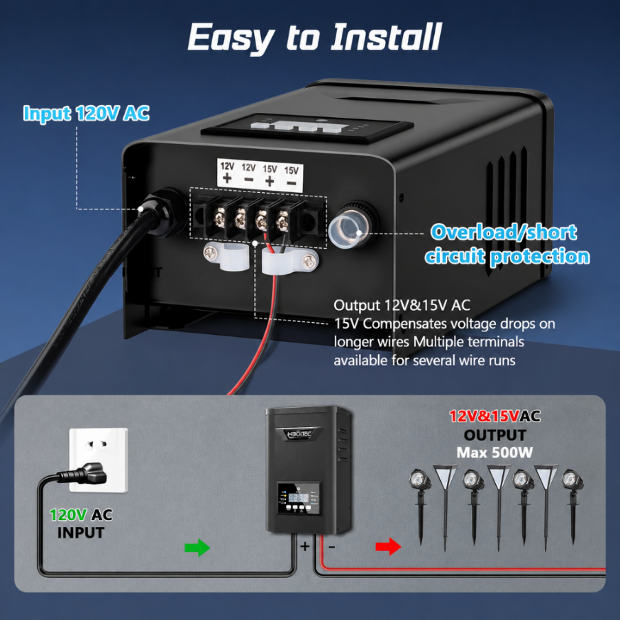 200-600W Low Voltage Landscape Transformer with Timer & Photocell
