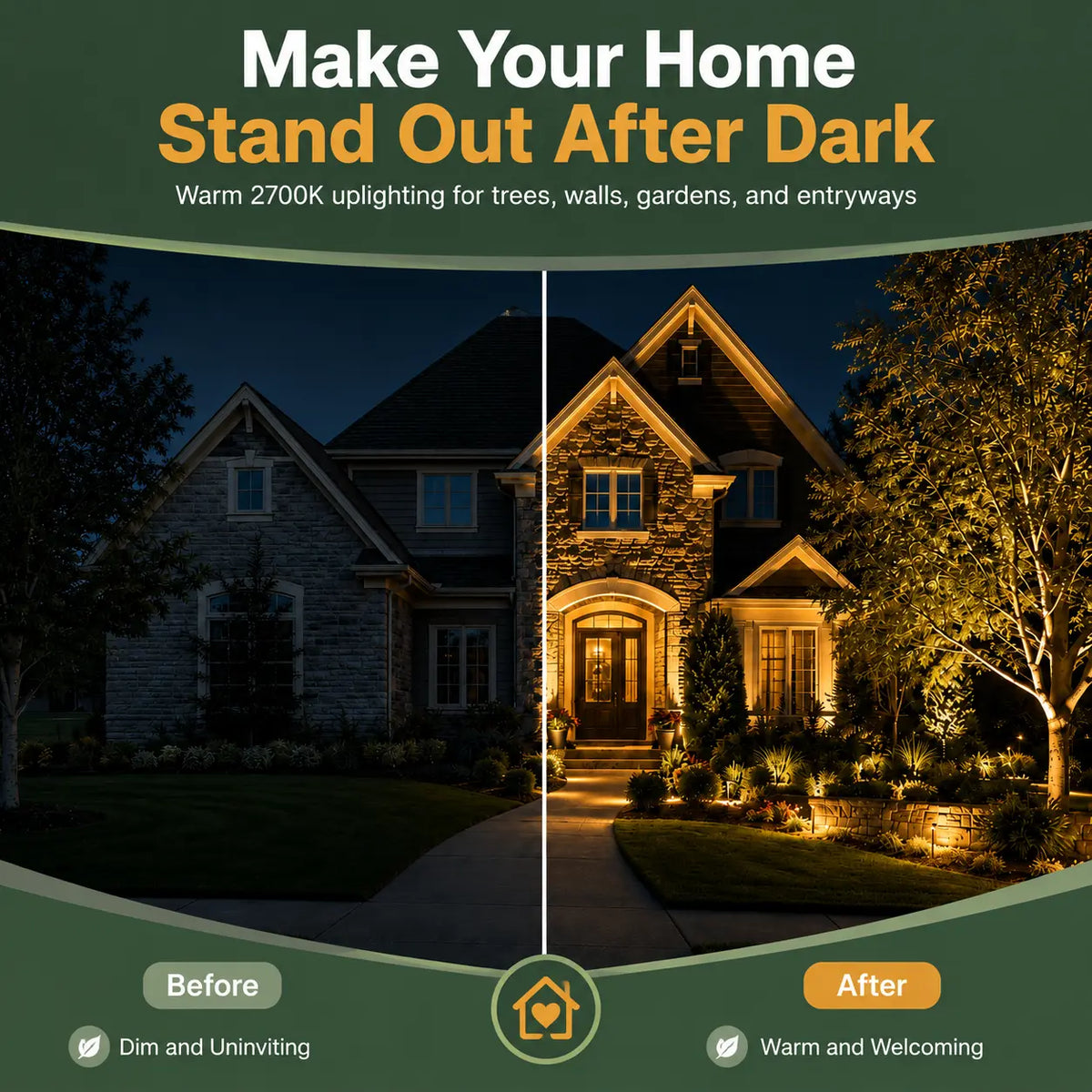 12V Brass LED Landscape Spotlight, 5W 2700K Garden Uplight