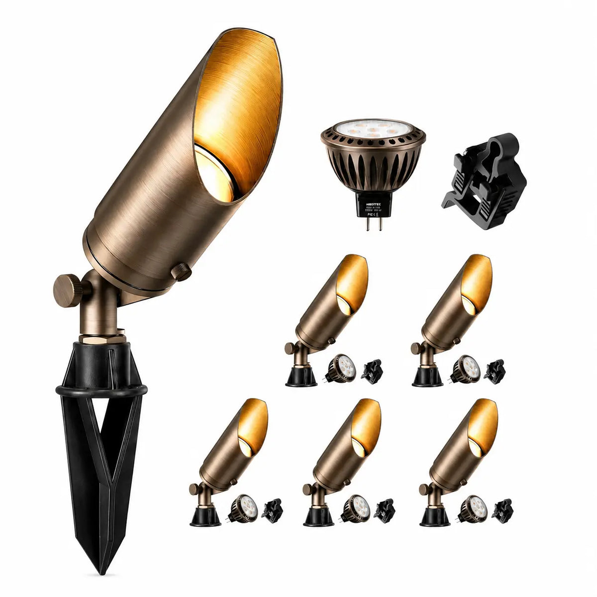 12V Brass LED Landscape Spotlight, 5W 2700K Garden Uplight