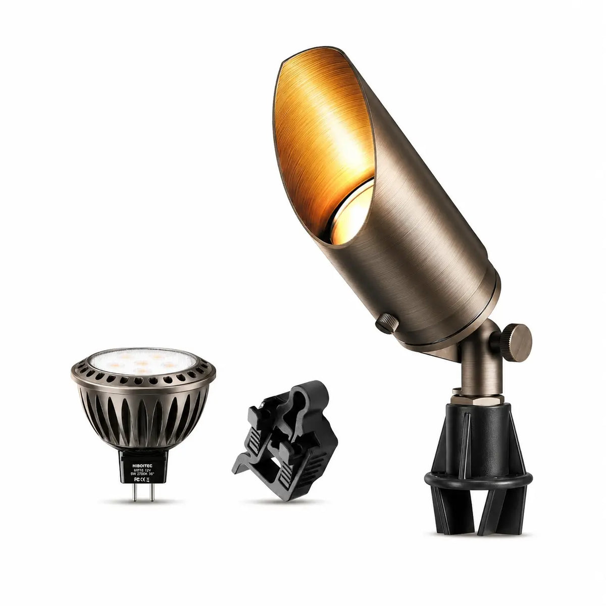 12V Brass LED Landscape Spotlight, 5W 2700K Garden Uplight