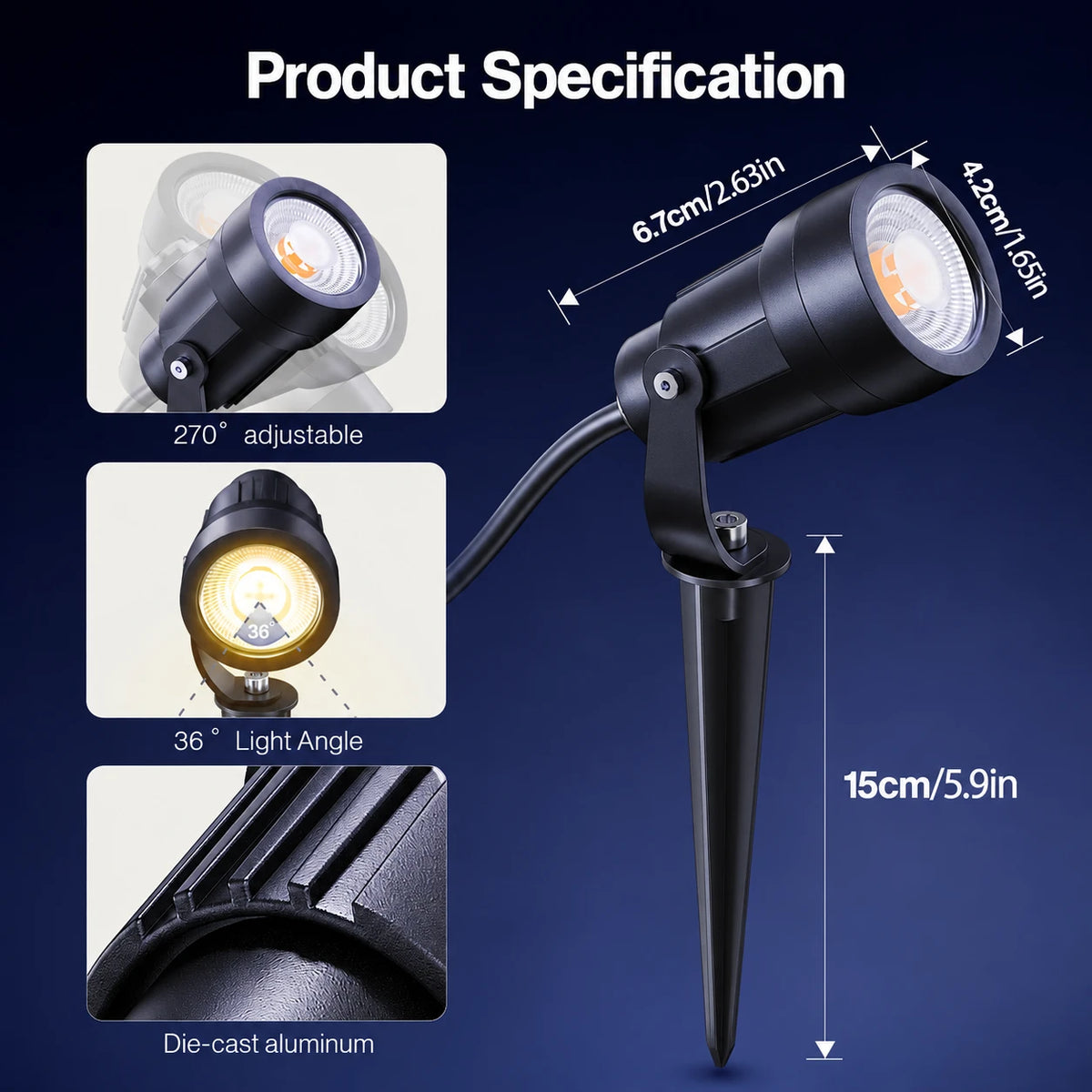 5W Low Voltage Landscape Spotlights, 2900K Warm White