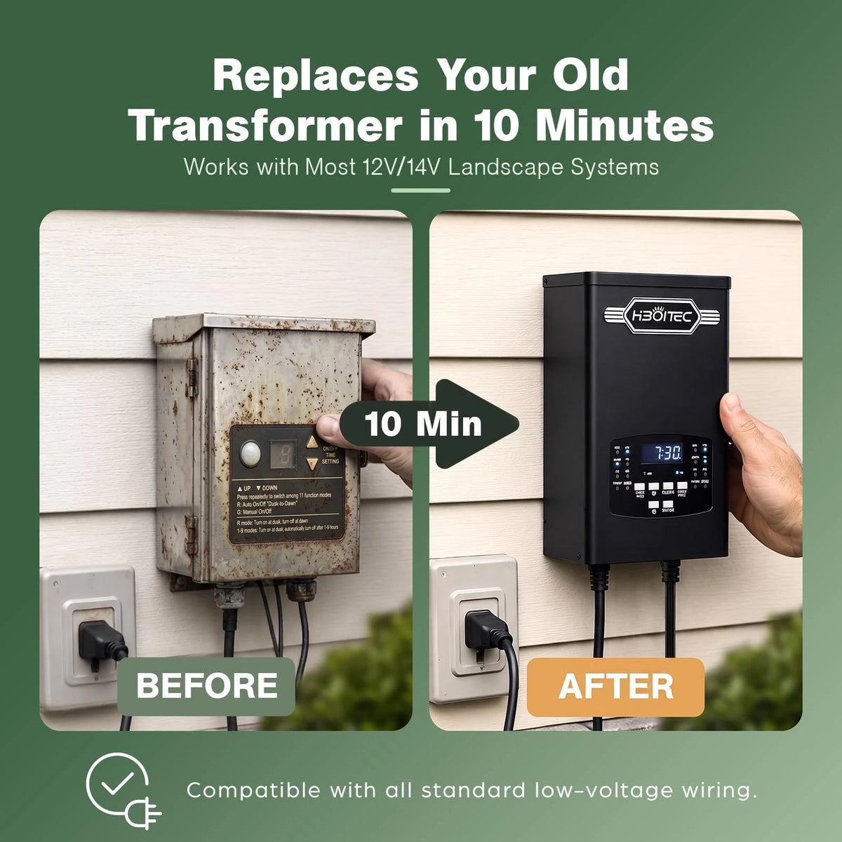 200W/300W/600W 2-Zone Low Voltage Landscape Transformer with Timer