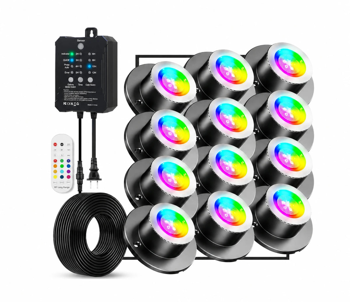 RGBWW LED Pond Lights with Transformer, IP68 Waterproof Underwater Lighting