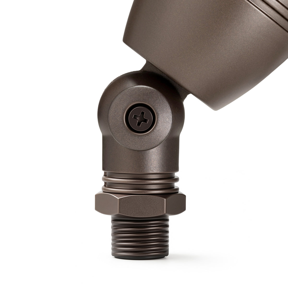 HIBOITEC Spotlight in oil rubbed bronze — close-up of the adjustable knuckle and threaded base