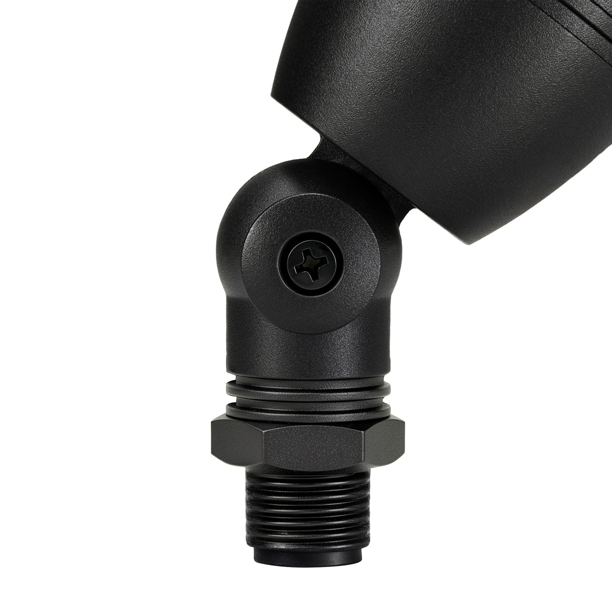 HIBOITEC Spotlight in sand black — close-up of the adjustable knuckle and threaded base