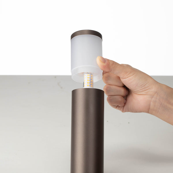Shade removed from the GL59 bronze path light to access the bulb