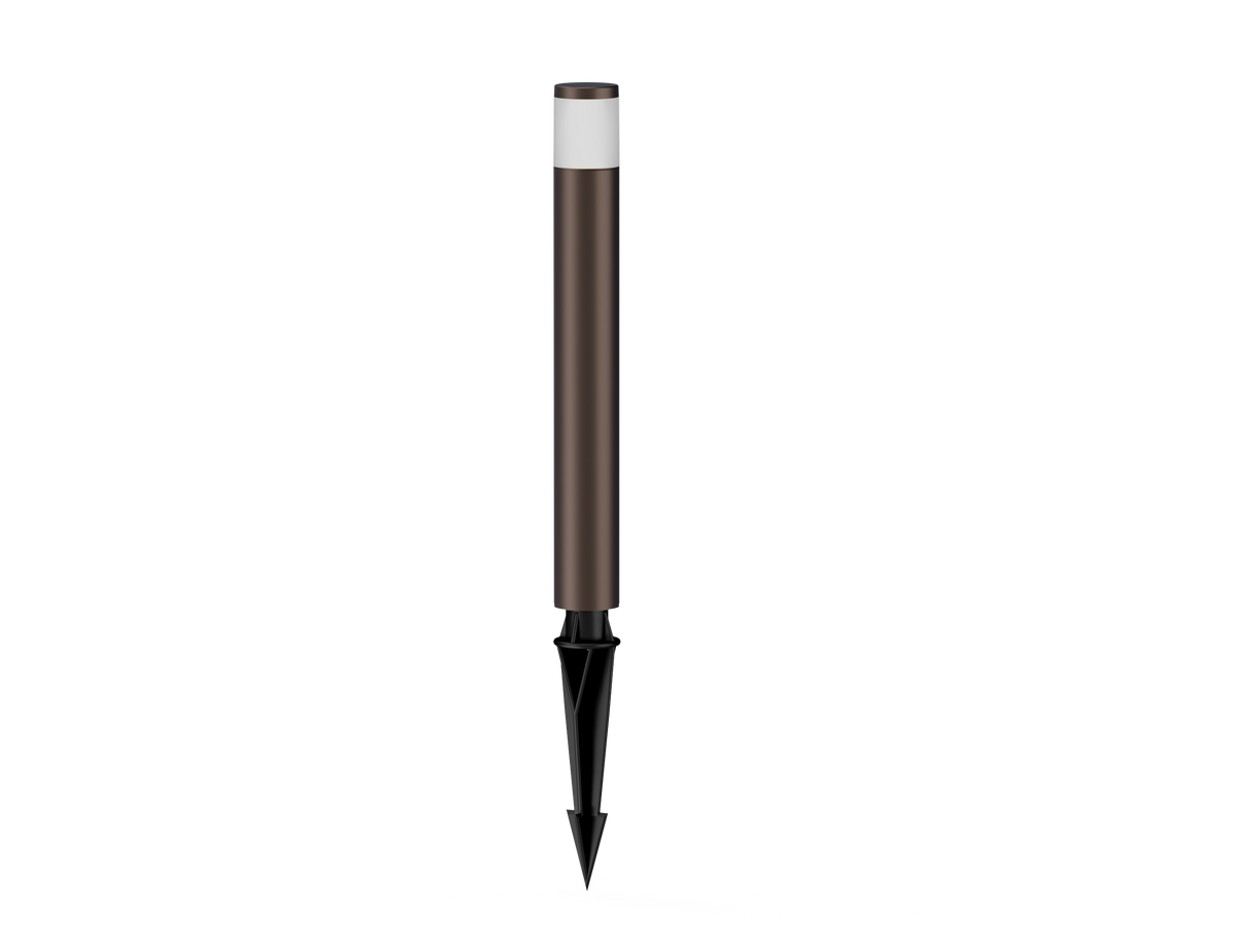 Oil-rubbed bronze GL59 bollard path light with black ground stake, product rendering