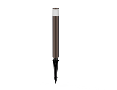 Oil-rubbed bronze GL59 bollard path light with black ground stake, product rendering