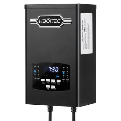 HIBOITEC 2-zone landscape transformer in black with digital controls; 200W model shown