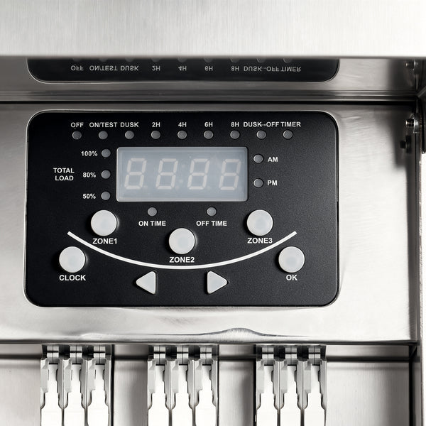 HIBOITEC 3-zone transformer control panel with Zone 1, Zone 2 and Zone 3 buttons and total-load indicators
