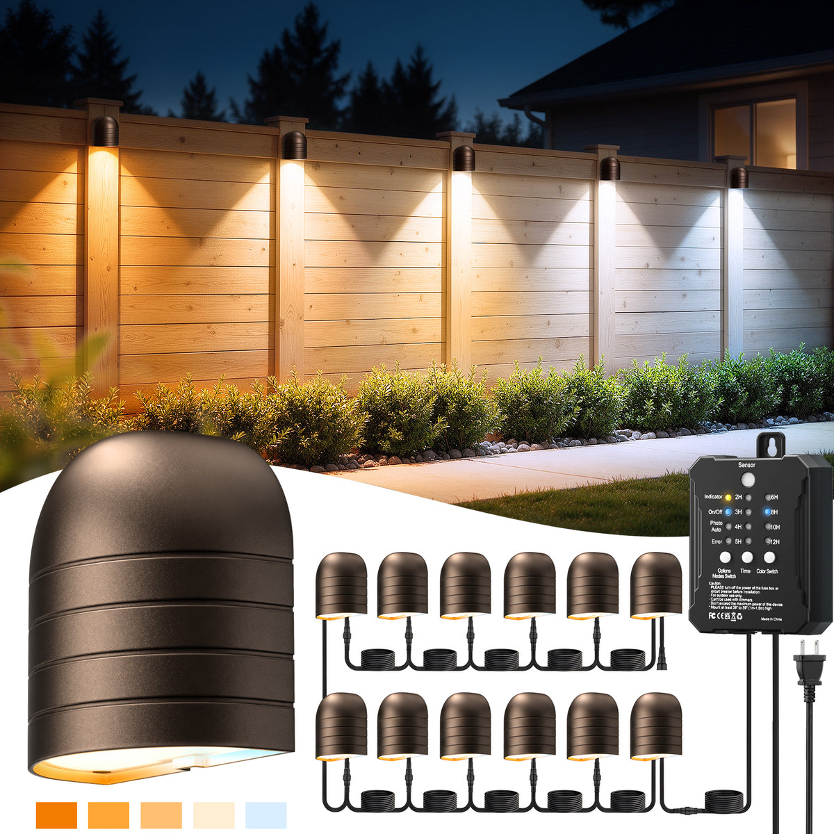 HIBOITEC cylinder rail light 12-light kit with plug-in power supply and five selectable color temperatures.