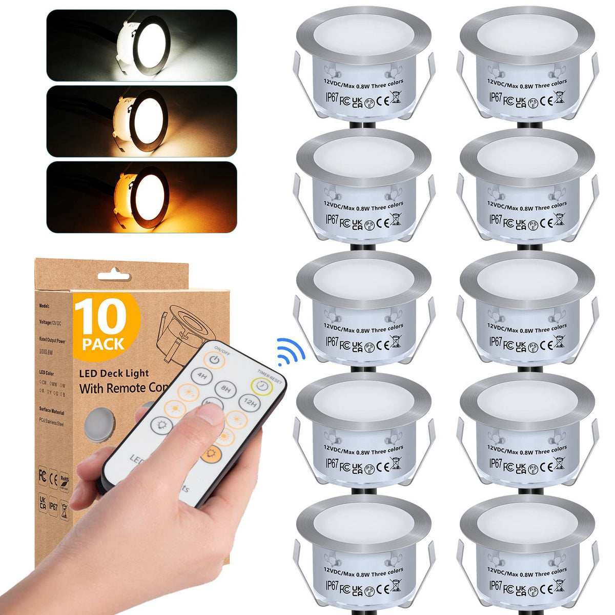 Recessed LED Deck Lights Kit with Remote Control, IP67 Waterproof