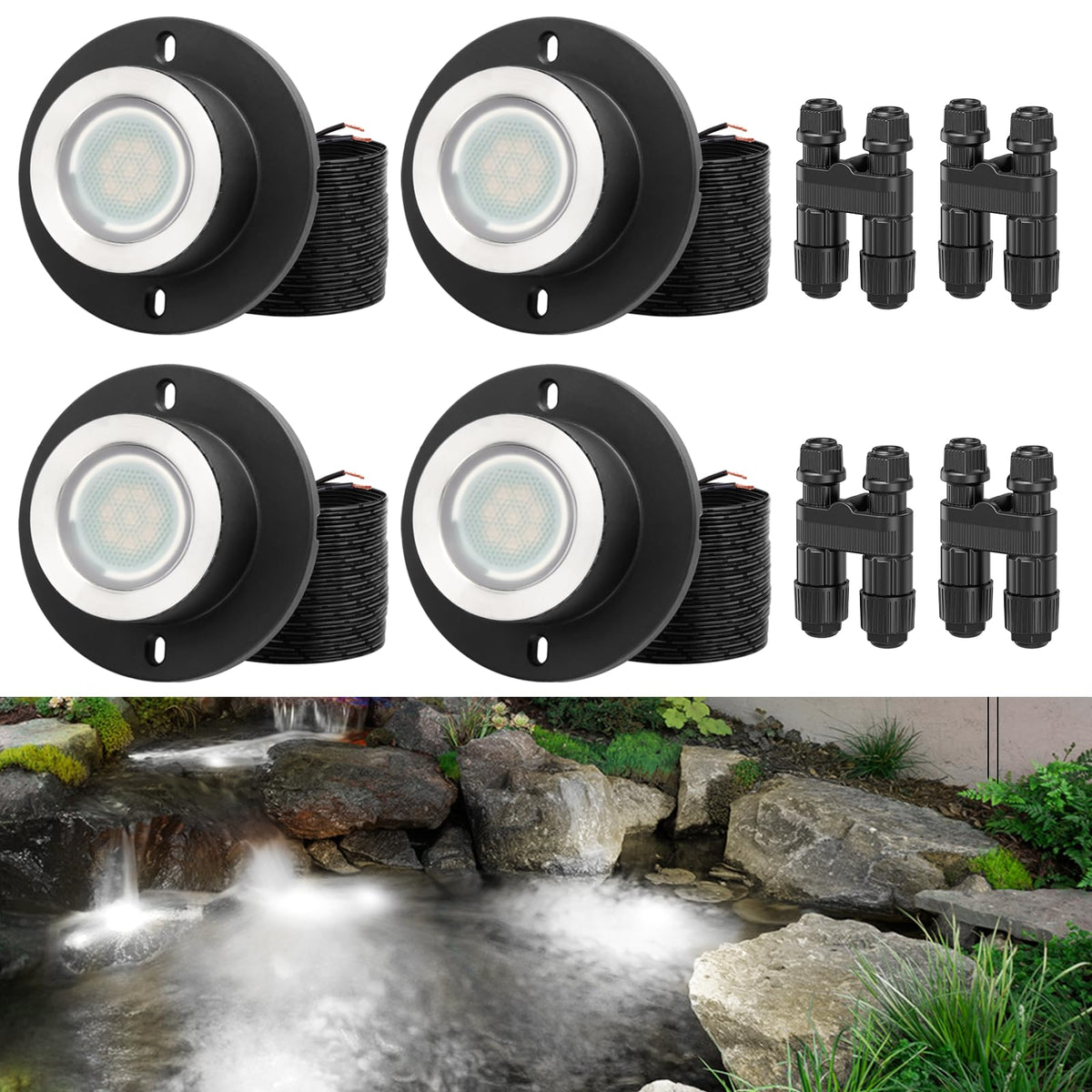 HIBOITEC Lampes de bassin 3W LED IP68 Étanche Lumières sous-marines avec Cordon UL Blanc chaud 2700K Éclairage paysager basse tension pour fontaine de jardin piscine Compatible 12-24V AC/DC Couleur : Chaud
