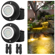 HIBOITEC Lampes de bassin 3W LED IP68 Étanche Lumières sous-marines avec Cordon UL Blanc chaud 2700K Éclairage paysager basse tension pour fontaine de jardin piscine Compatible 12-24V AC/DC Couleur : Chaud