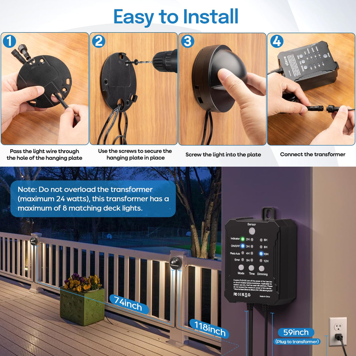 Low Voltage Deck Lights Kit with Transformer, IP67 Waterproof