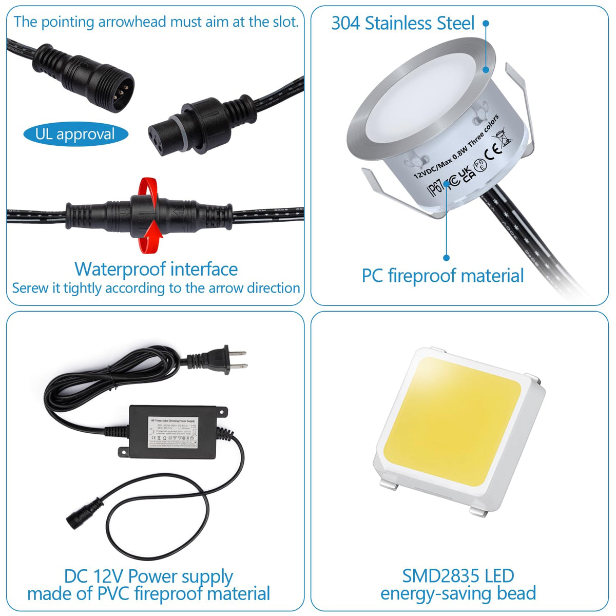 HIBOITEC Kits de spots LED encastrables avec télécommande φ42mm, pack de 10 lumières de terrasse étanches IP67, éclairage LED extérieur basse tension 12V pour jardin, patio, escalier Couleur : Blanc chaud