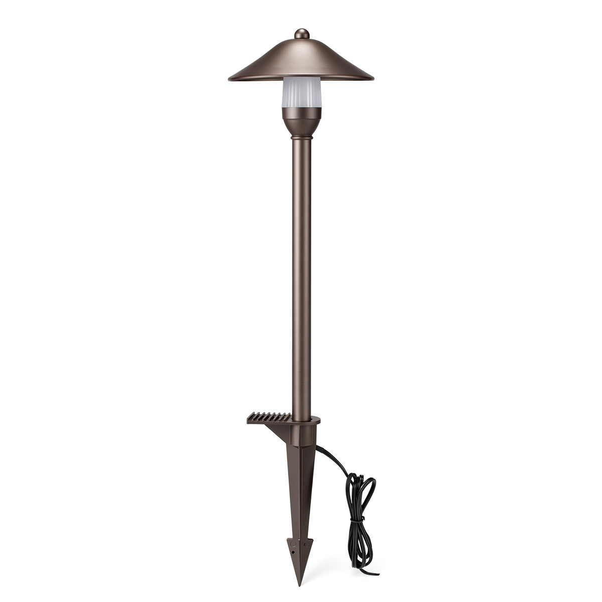HIBOITEC China Hat Path Light in oil rubbed bronze — single fixture with shade, stem and ground stake
