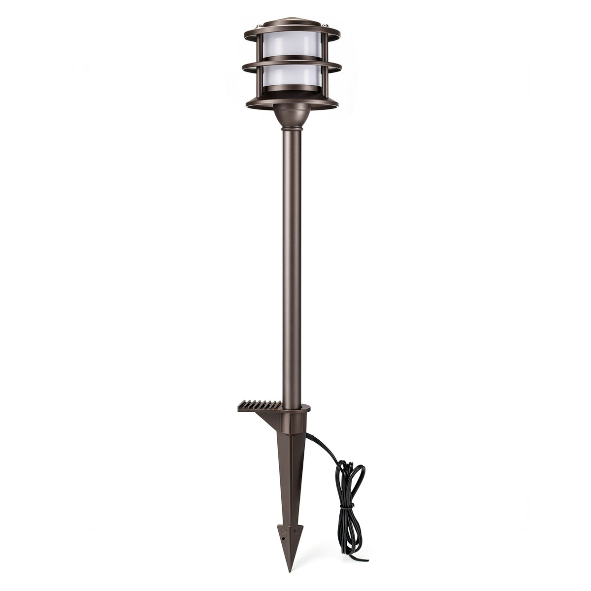 HIBOITEC Pagoda Path Light in oil rubbed bronze — single fixture with three-tier shade and ground stake