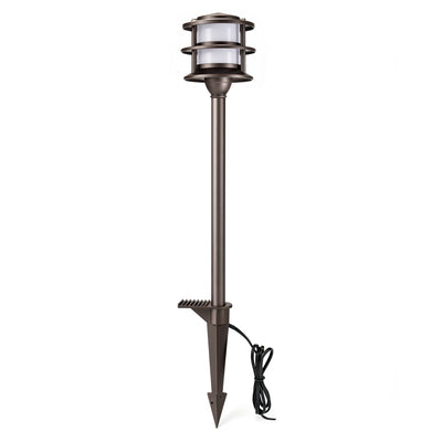 HIBOITEC Pagoda Path Light in oil rubbed bronze — single fixture with three-tier shade and ground stake