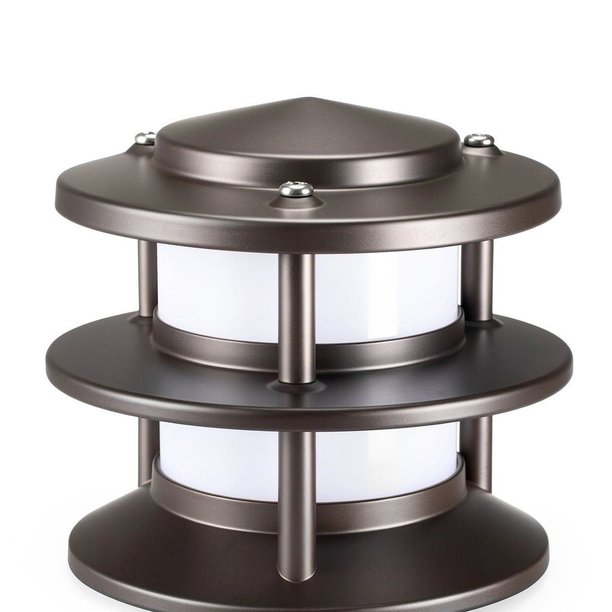 HIBOITEC Pagoda Path Light in oil rubbed bronze — close-up of the three-tier shade and diffuser